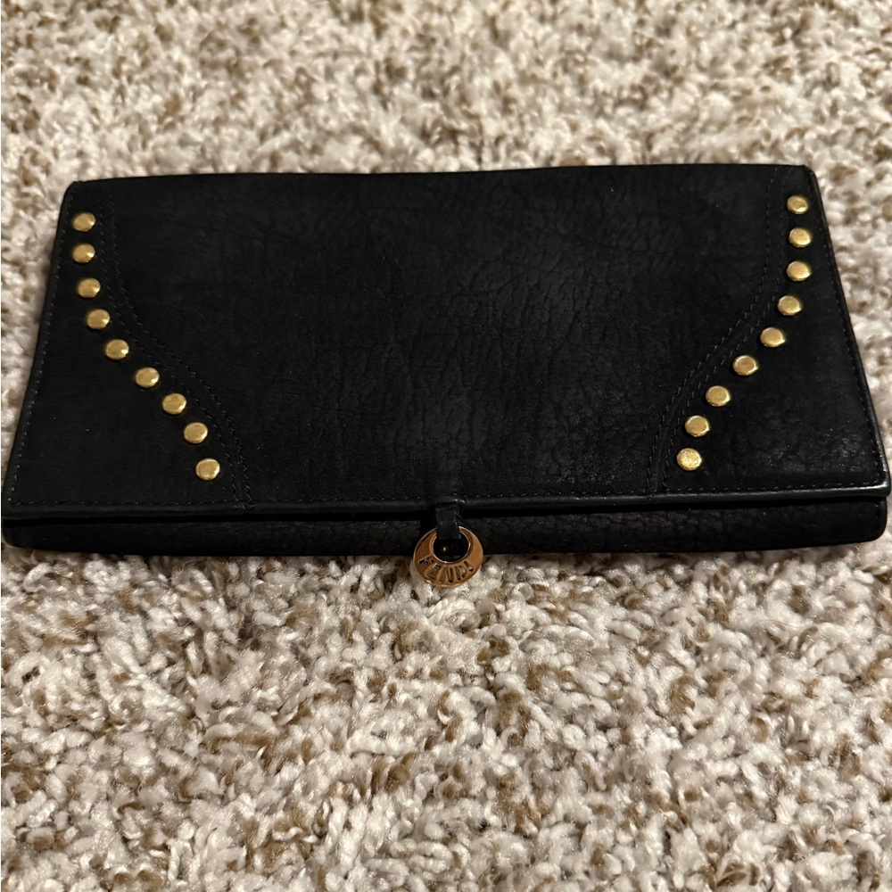 Black Studded Women's Clutch Wallet - Classic Evening Accessory